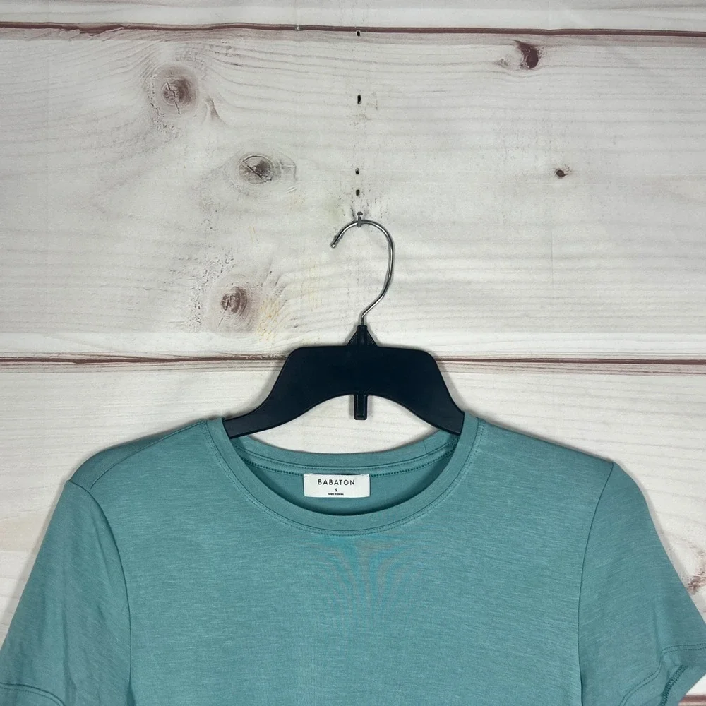 Babaton Everyday T-Shirt Womens Small Teal Solid Short‎ Sleeve Crop Top Basic